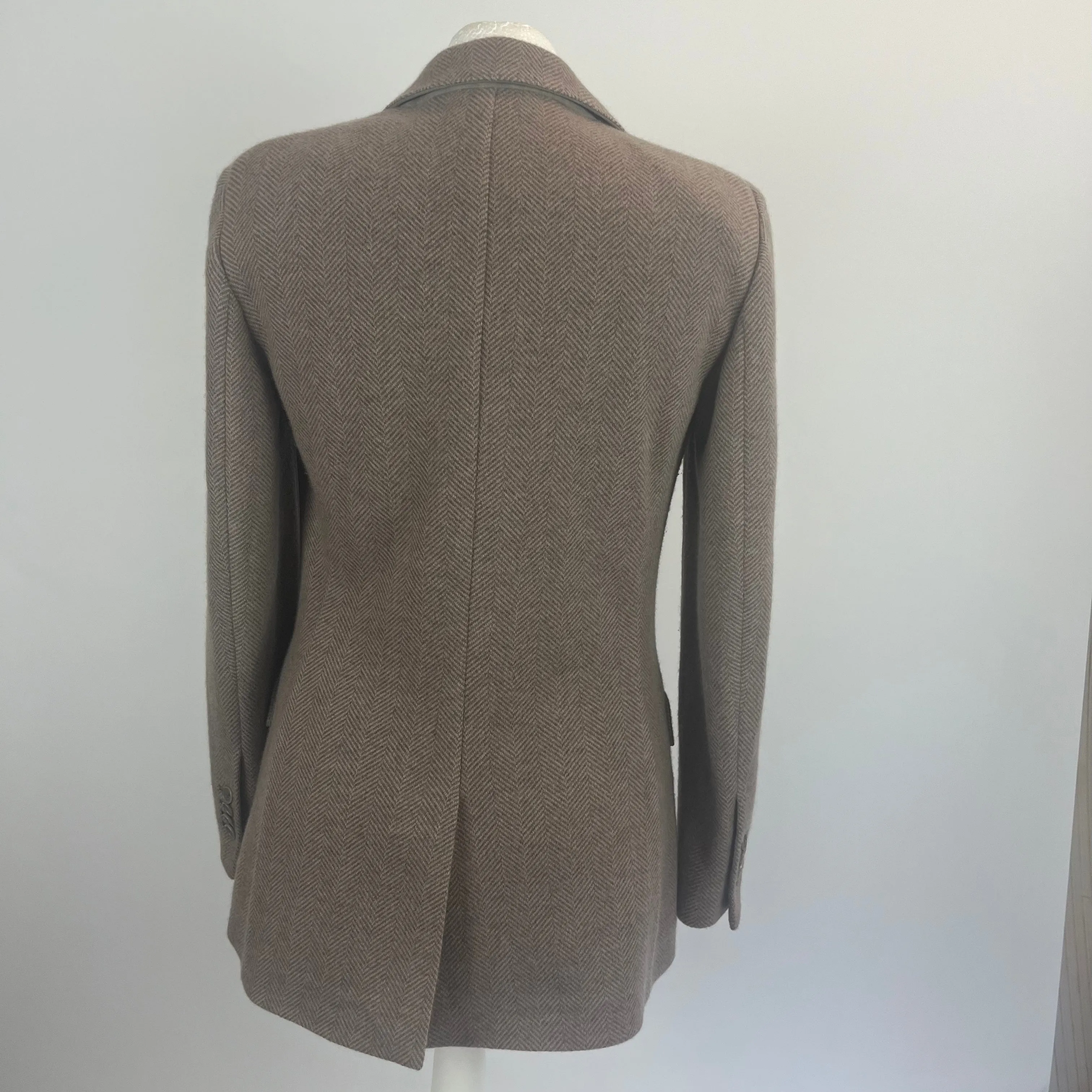 Loro Piana Taupe & Grey Herringbone Knit Cashmere Jacket S