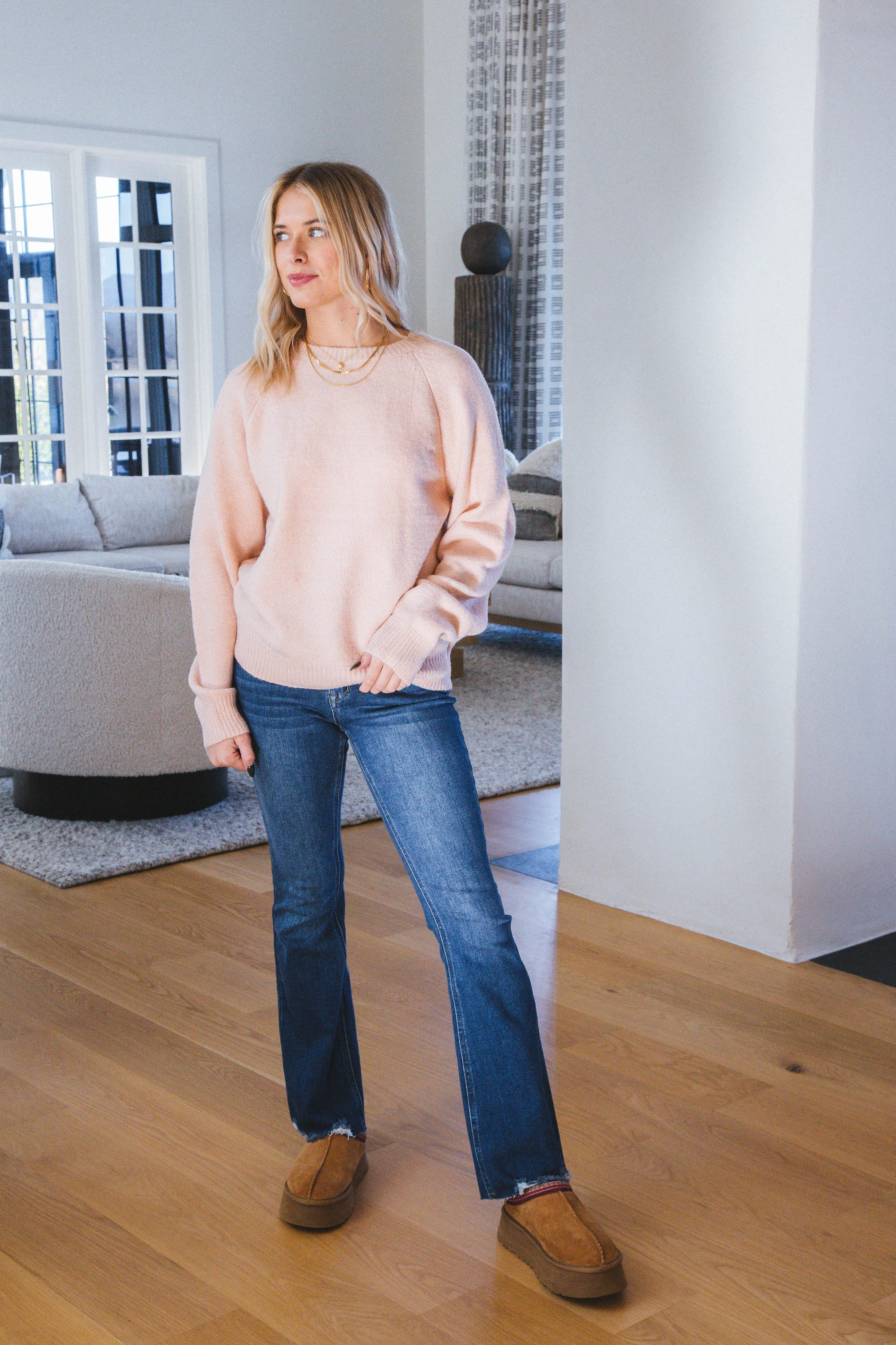 Luella Raglan Long Sleeve Sweater, Dusty Pink