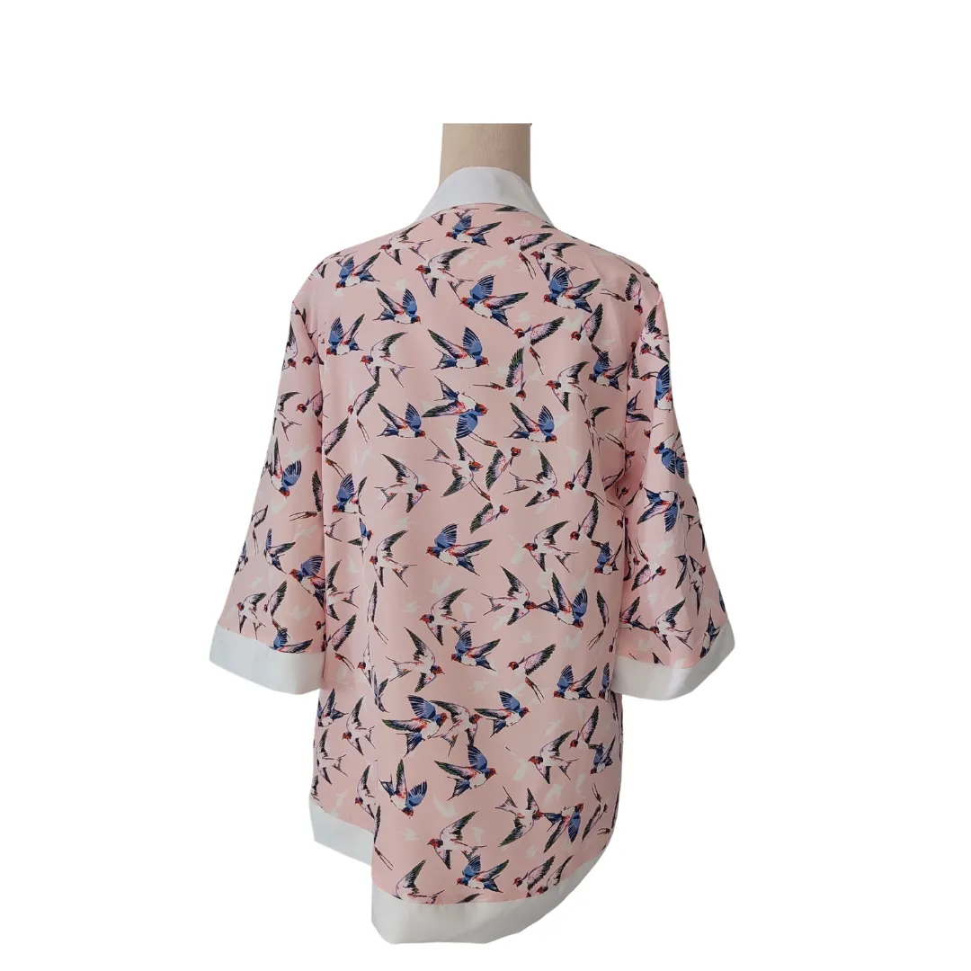 Mela London For New London Light Pink Bird Print Open Jacket | Pre loved |