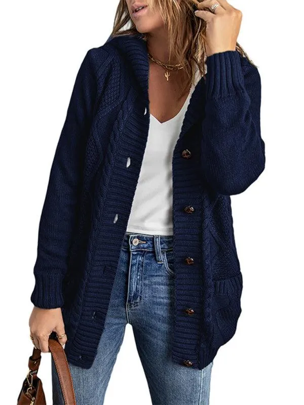 Mid-Length Hooded Cardigan Sweater