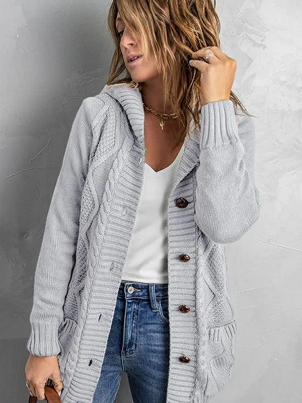 Mid-Length Hooded Cardigan Sweater