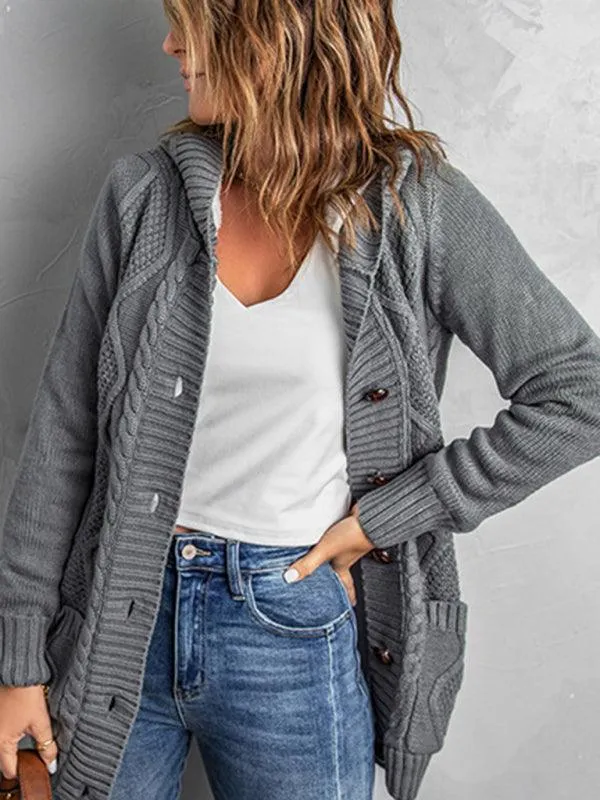 Mid-Length Hooded Cardigan Sweater