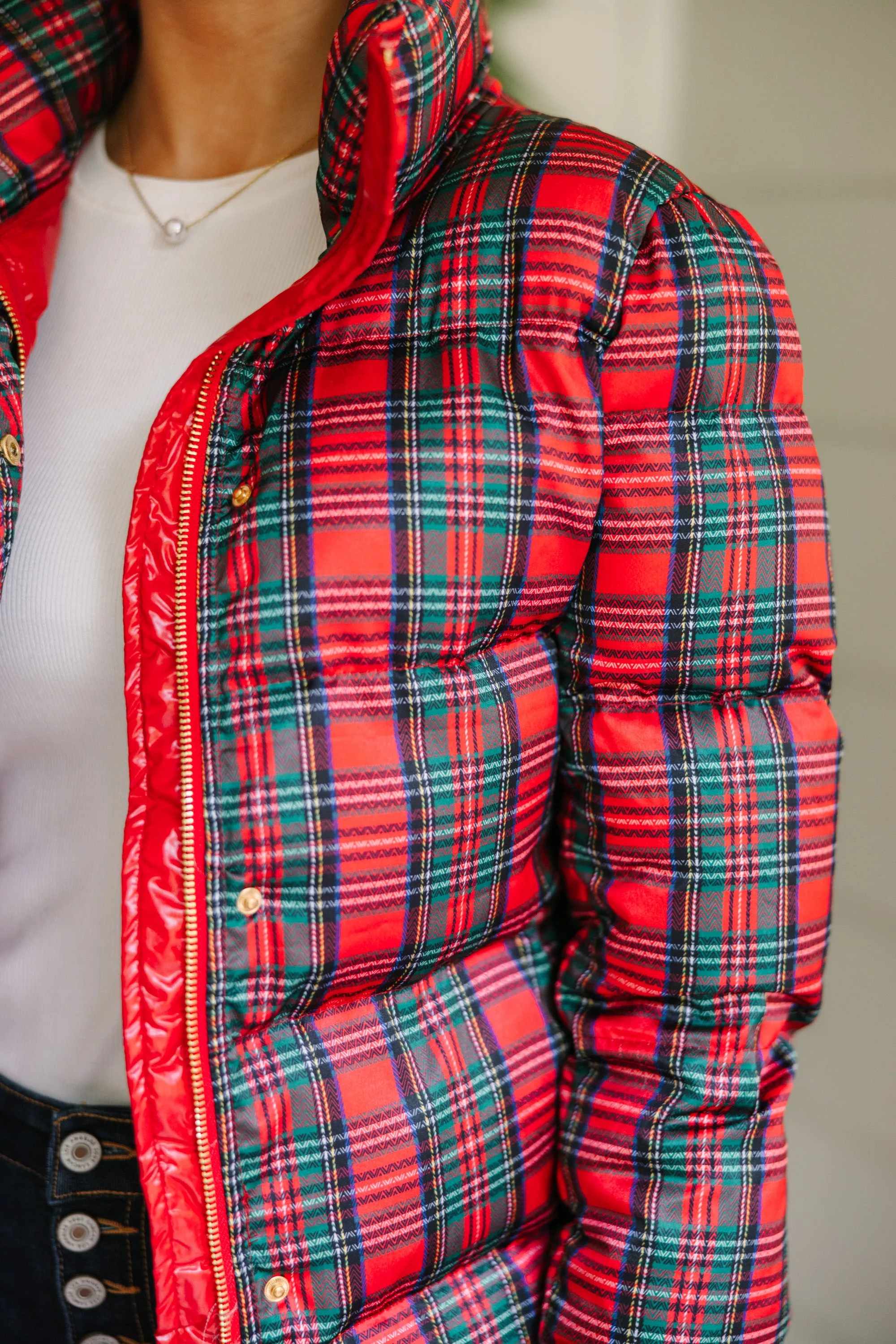 Cozy Red Tartan Plaid Puffer Jacket for Ultimate Warmth and Style