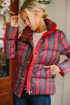 Cozy Red Tartan Plaid Puffer Jacket for Ultimate Warmth and Style