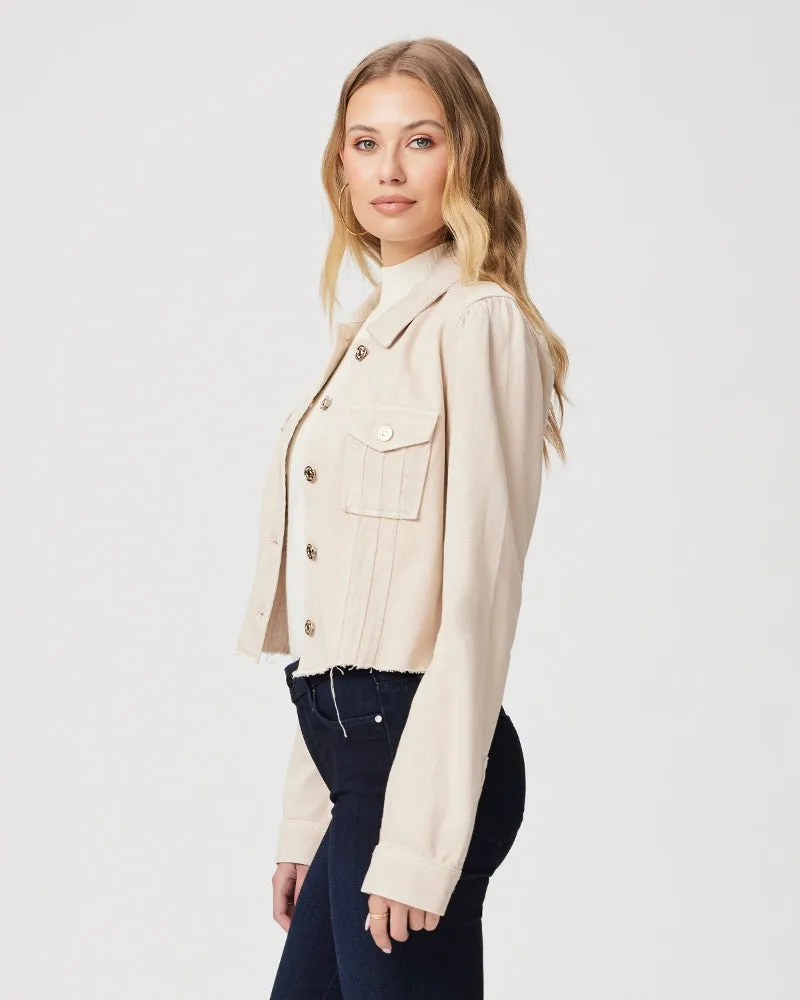 PAIGE Cropped Pacey Denim Jacket w Raw Hem - Soft Beige