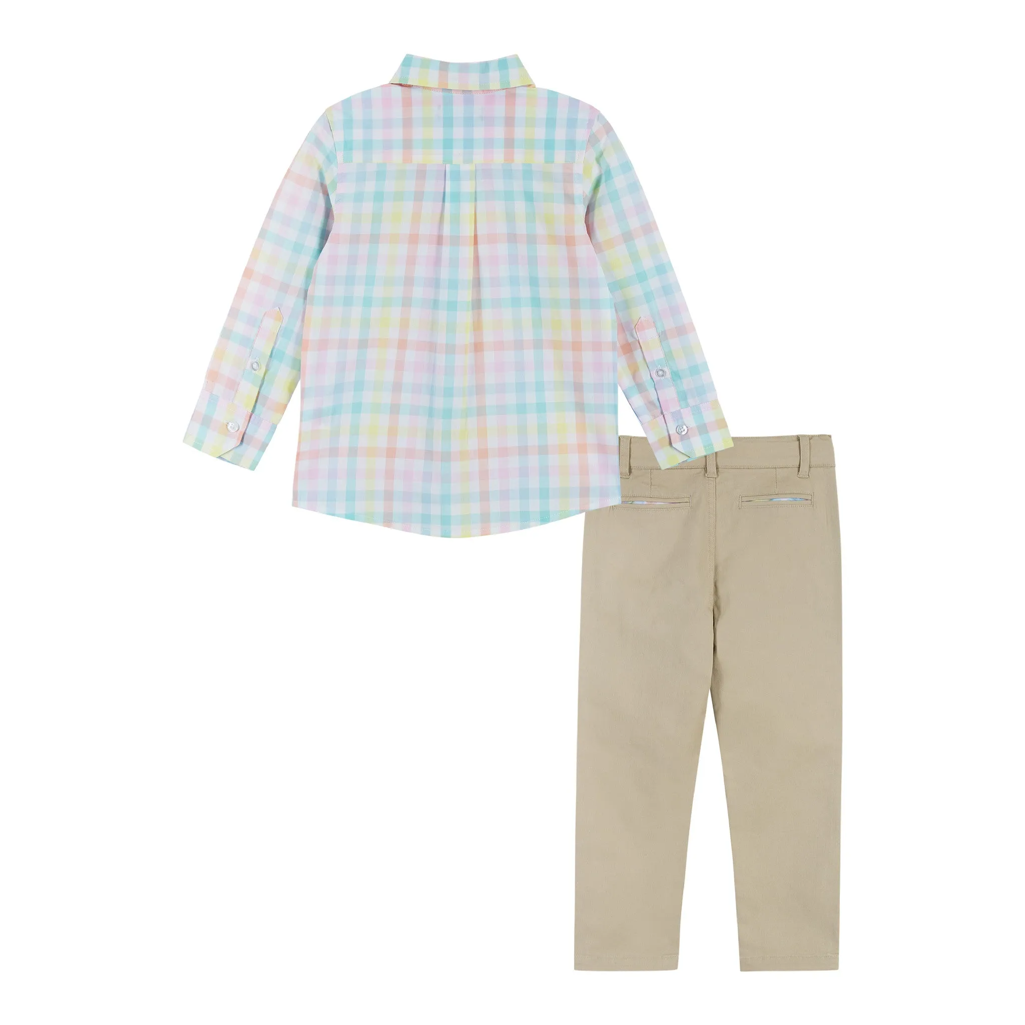 Plaid Shirt & Khaki Pant Set | Yellow/Pink/Blue