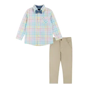 Plaid Shirt & Khaki Pant Set | Yellow/Pink/Blue