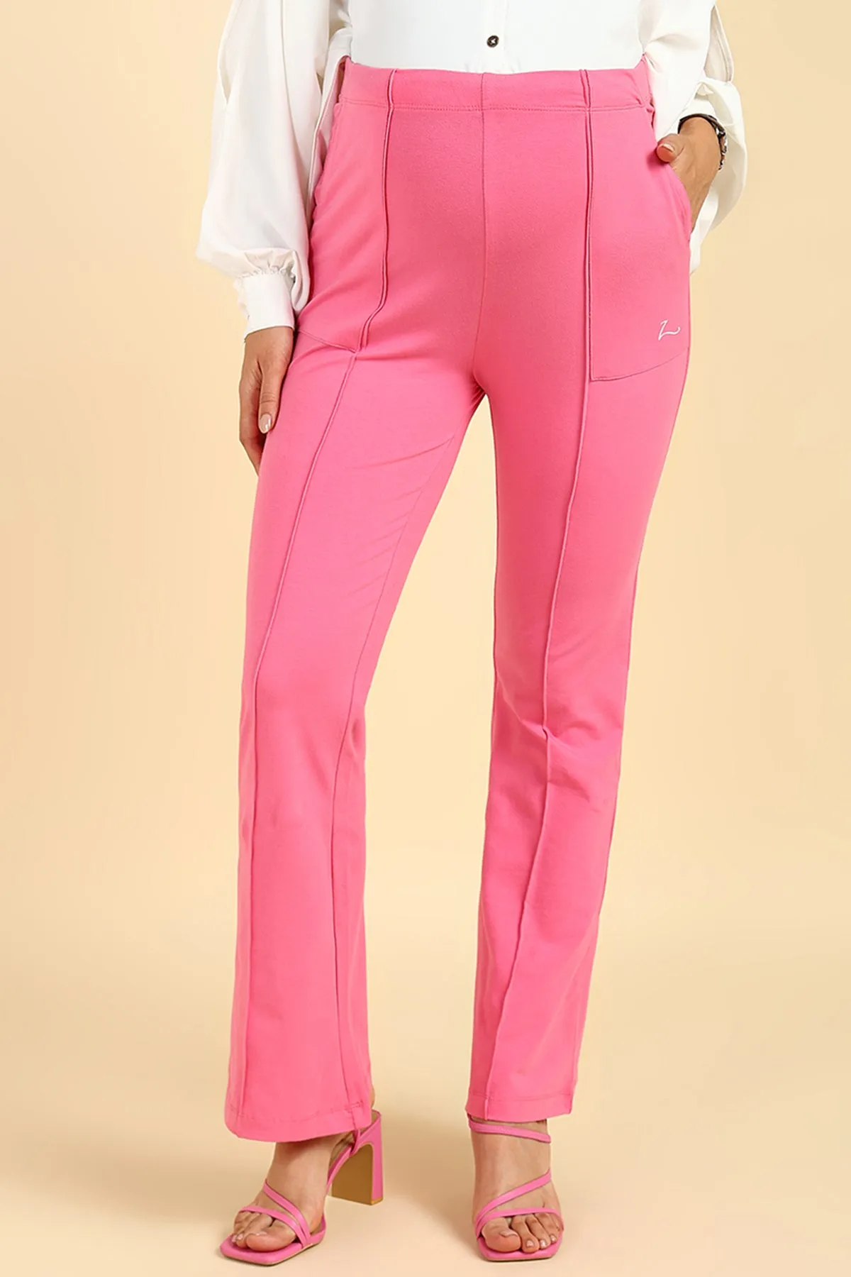 Pleated Cotton Pink Maternity Pants (Pregnancy & Postpartum)