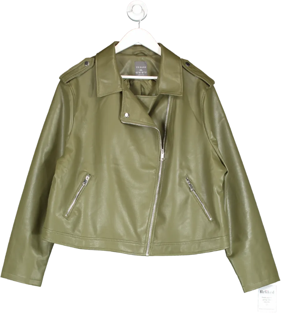 Primark Green Faux Leather Biker Jacket UK XXL