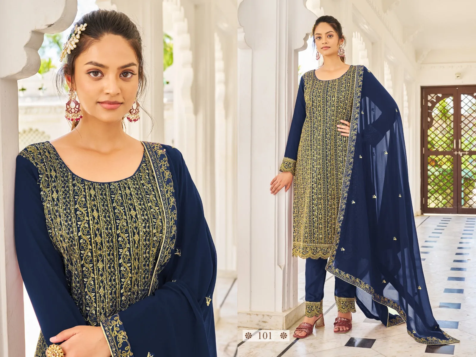 Pure Georgette Embroidered Pant Style Suit - Buy Now