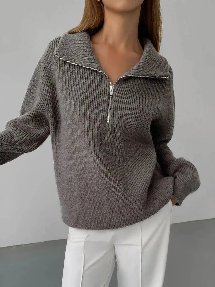 Ribbed 3/4 Zip Up Sweater