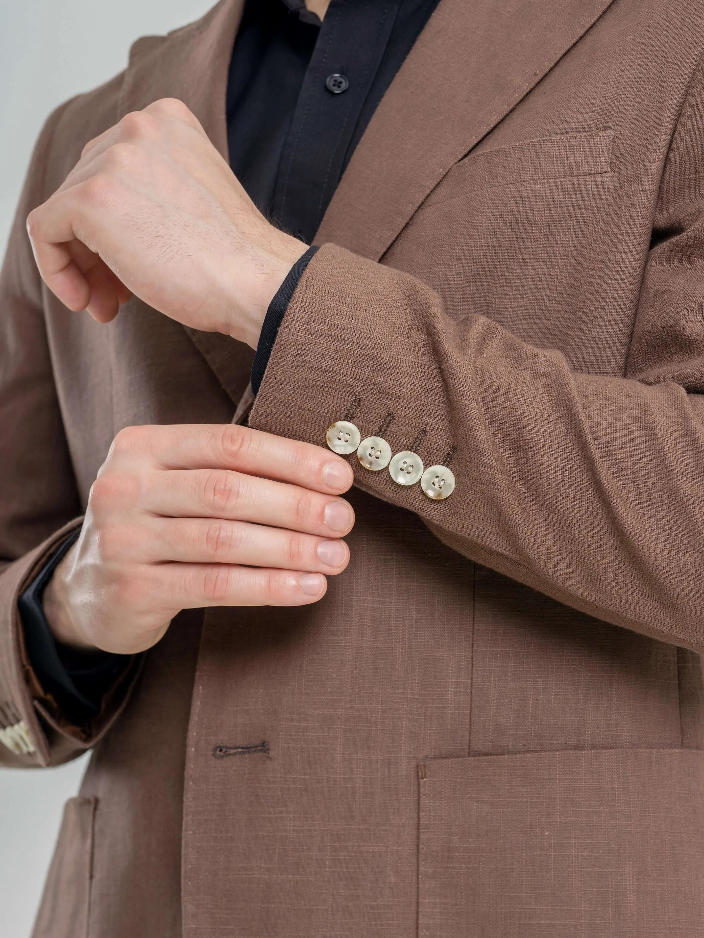 Single Breasted Suit Blazer - Linen Coffee Plain (Peak Lapel)