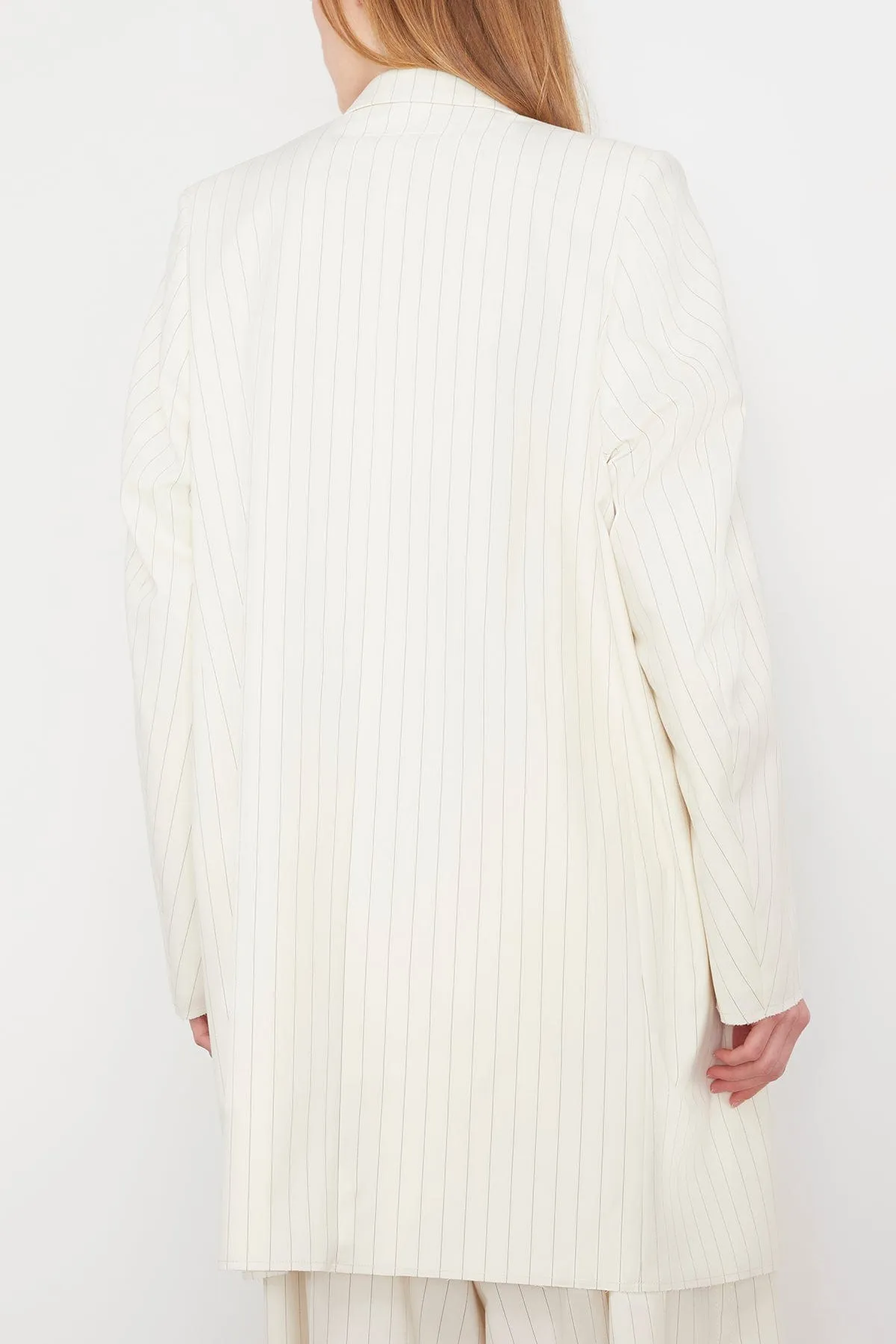 Stripe Long Suit Jacket in Off White/Black