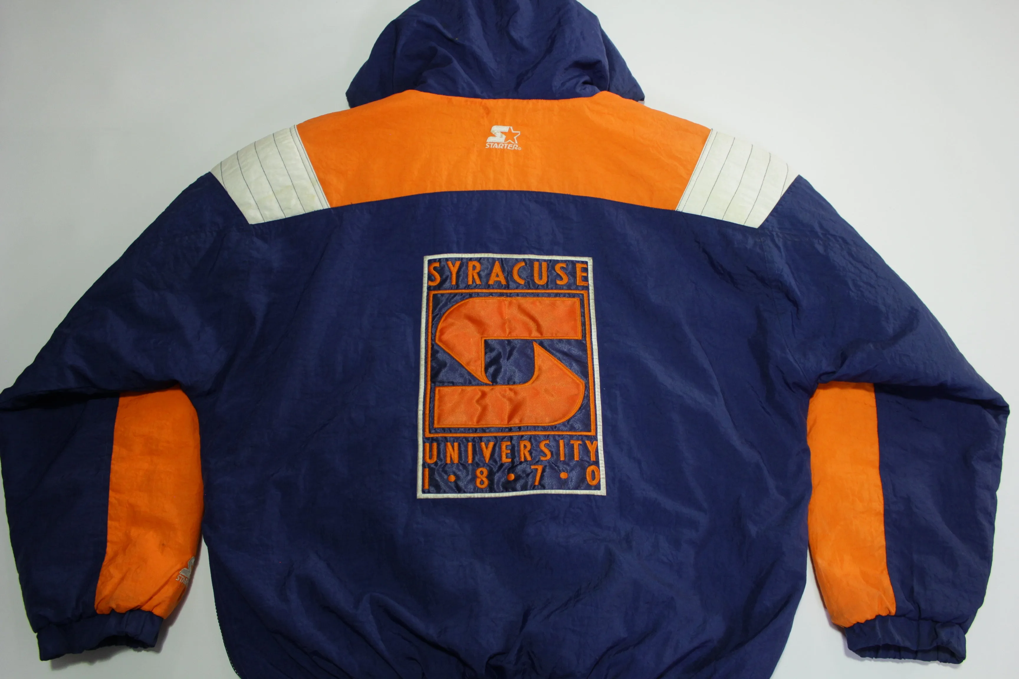 Syracuse Orangeman Vintage 90's NY University 1870 Pullover Hooded Quilt Lined Starter Jacket