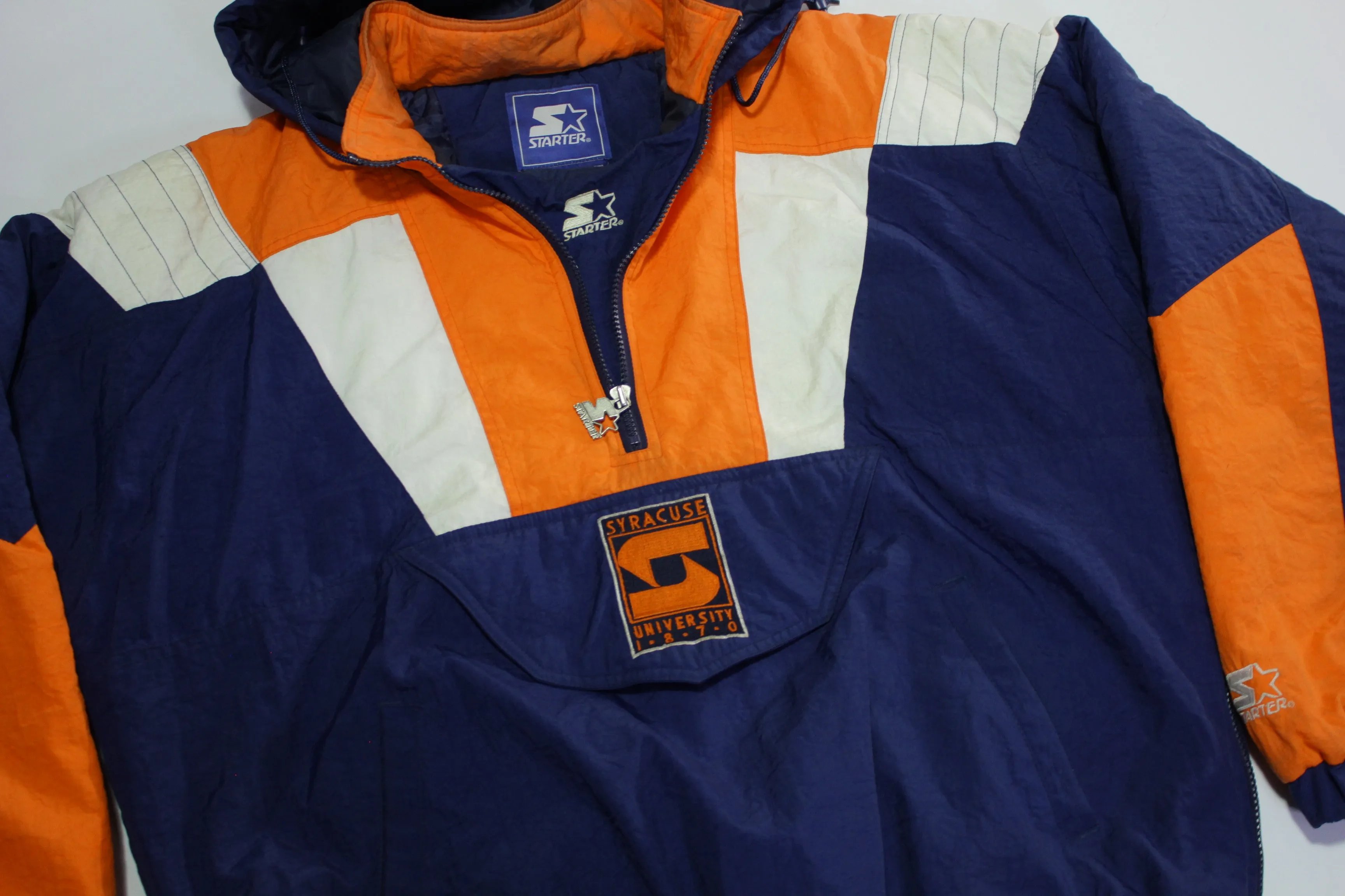 Syracuse Orangeman Vintage 90's NY University 1870 Pullover Hooded Quilt Lined Starter Jacket