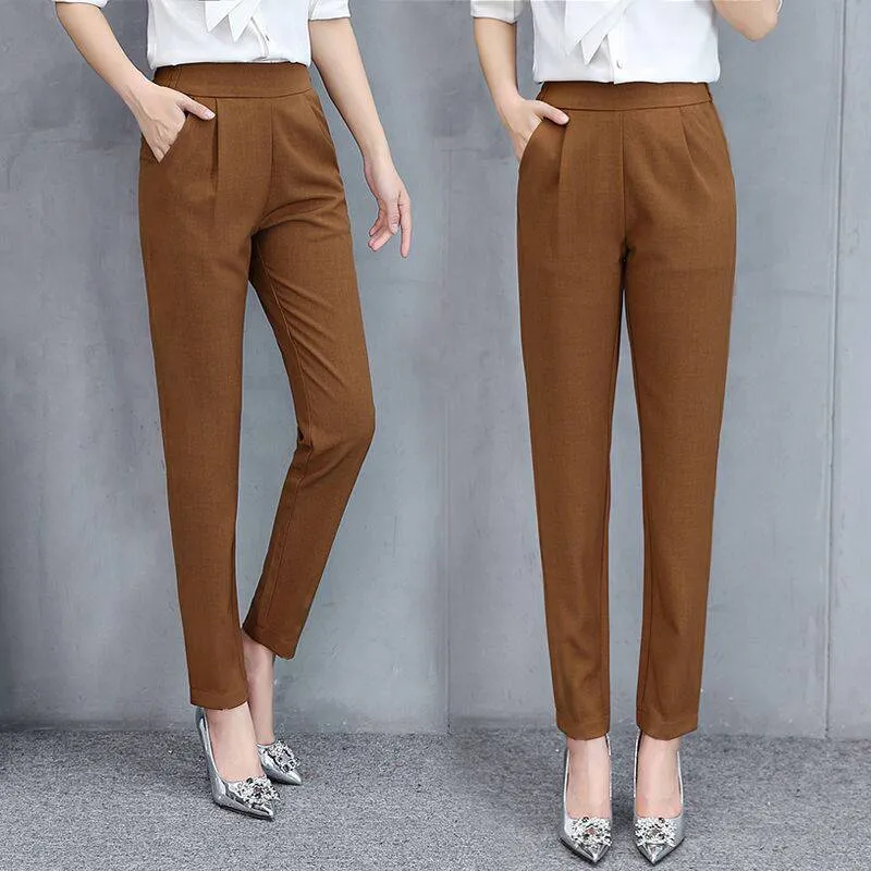 Thin Silk Ankle Length High Waist Flexible Pencil Pants