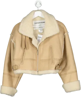 “Beige Faux Leather Mustang Jacket for Women - Stylish and Comfortable UK Size S”