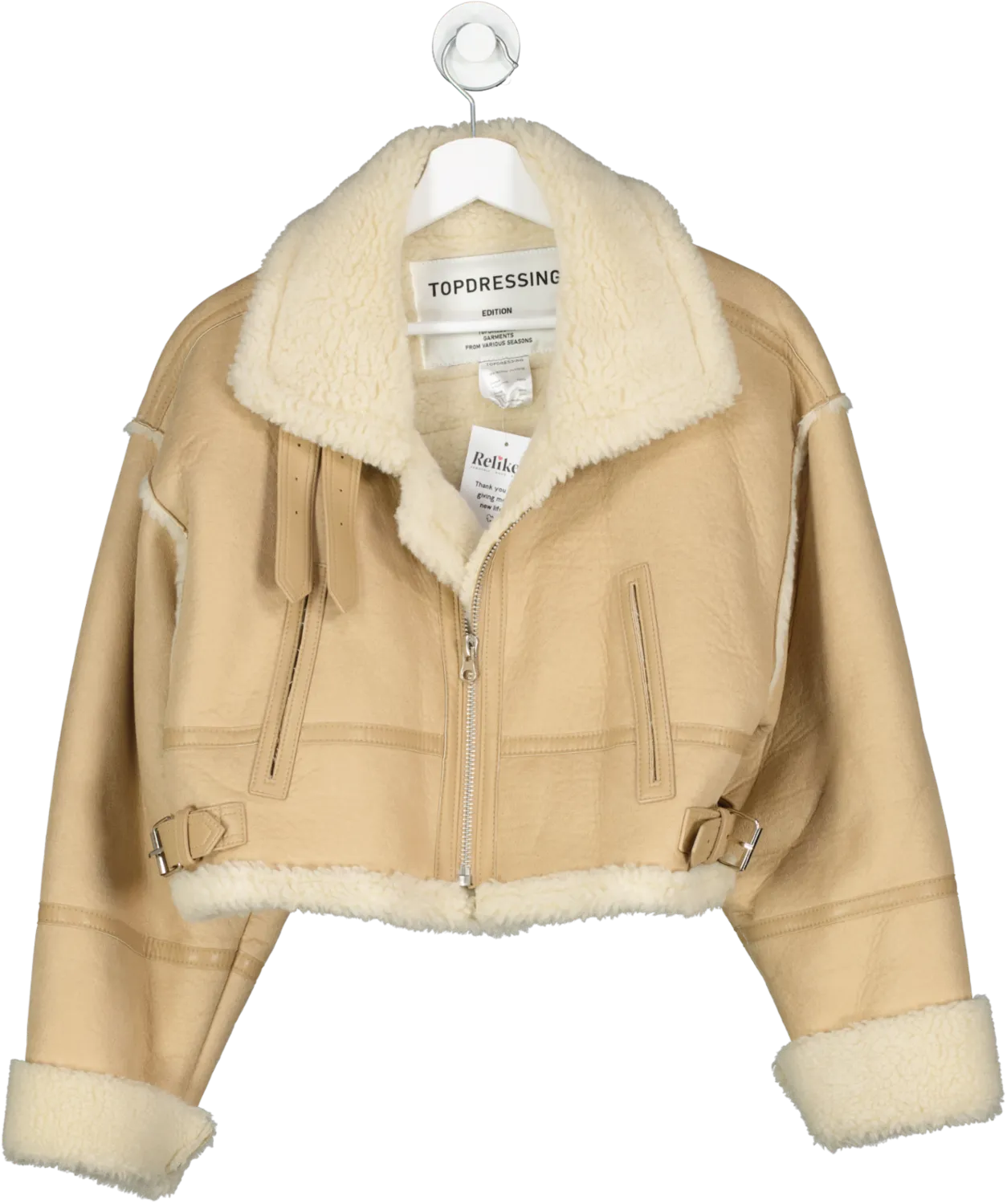 “Beige Faux Leather Mustang Jacket for Women - Stylish and Comfortable UK Size S”