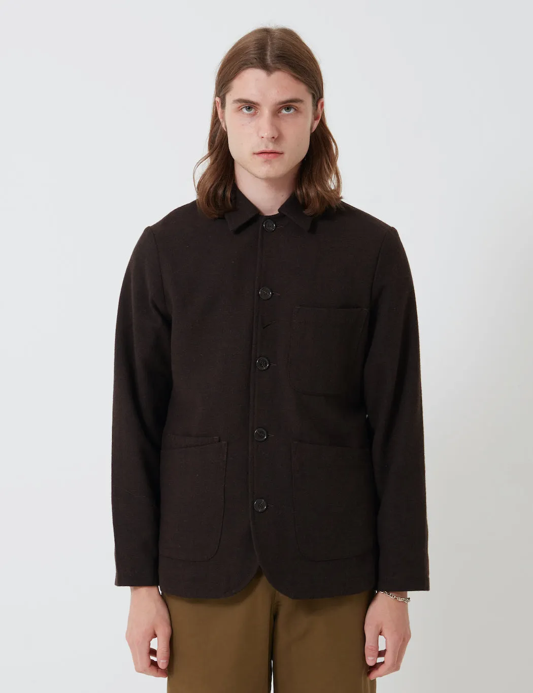 Universal Works Bakers Jacket (Wool Marl II) - Chocolate