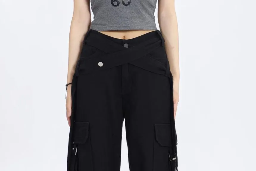 V Waistline Straight-Fit Wide-Leg Cargo Pants dd7