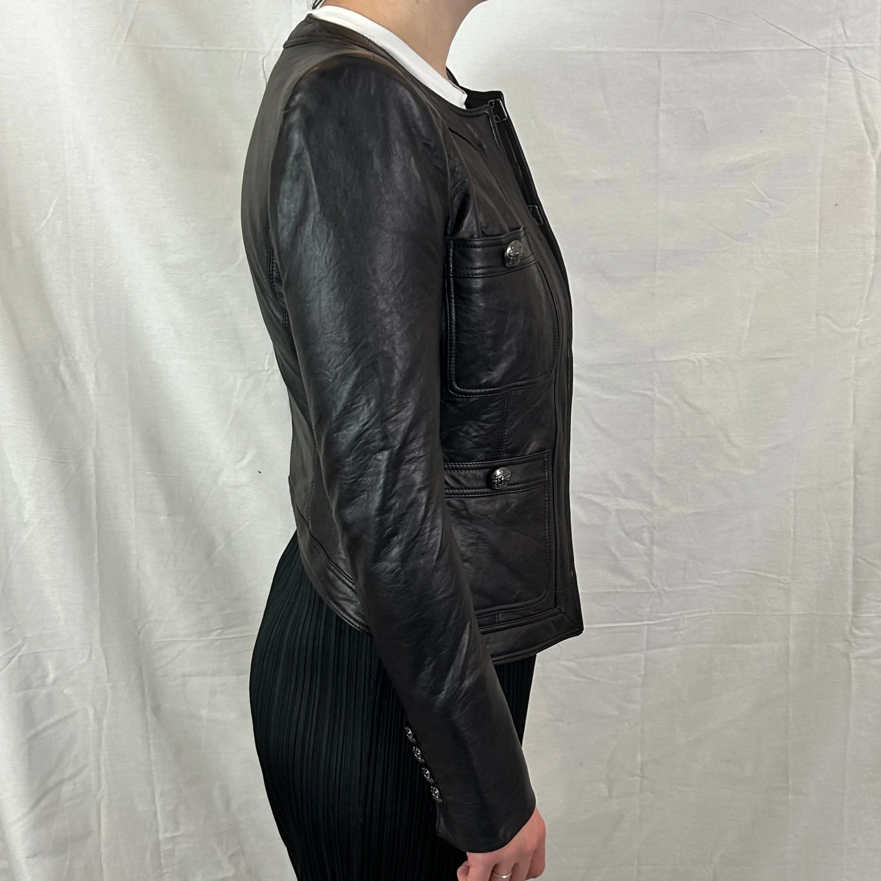 Veronica Beard Brand New $1295 Black Lambskin Leather Shanti Jacket XXS