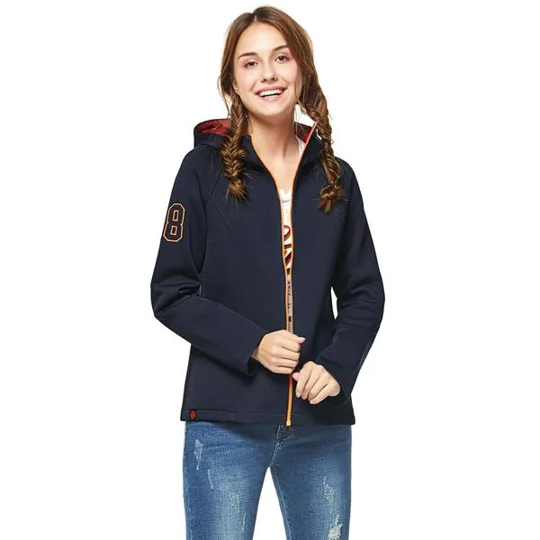 Women Navy Blue Knit Bonded French Terry Jacket