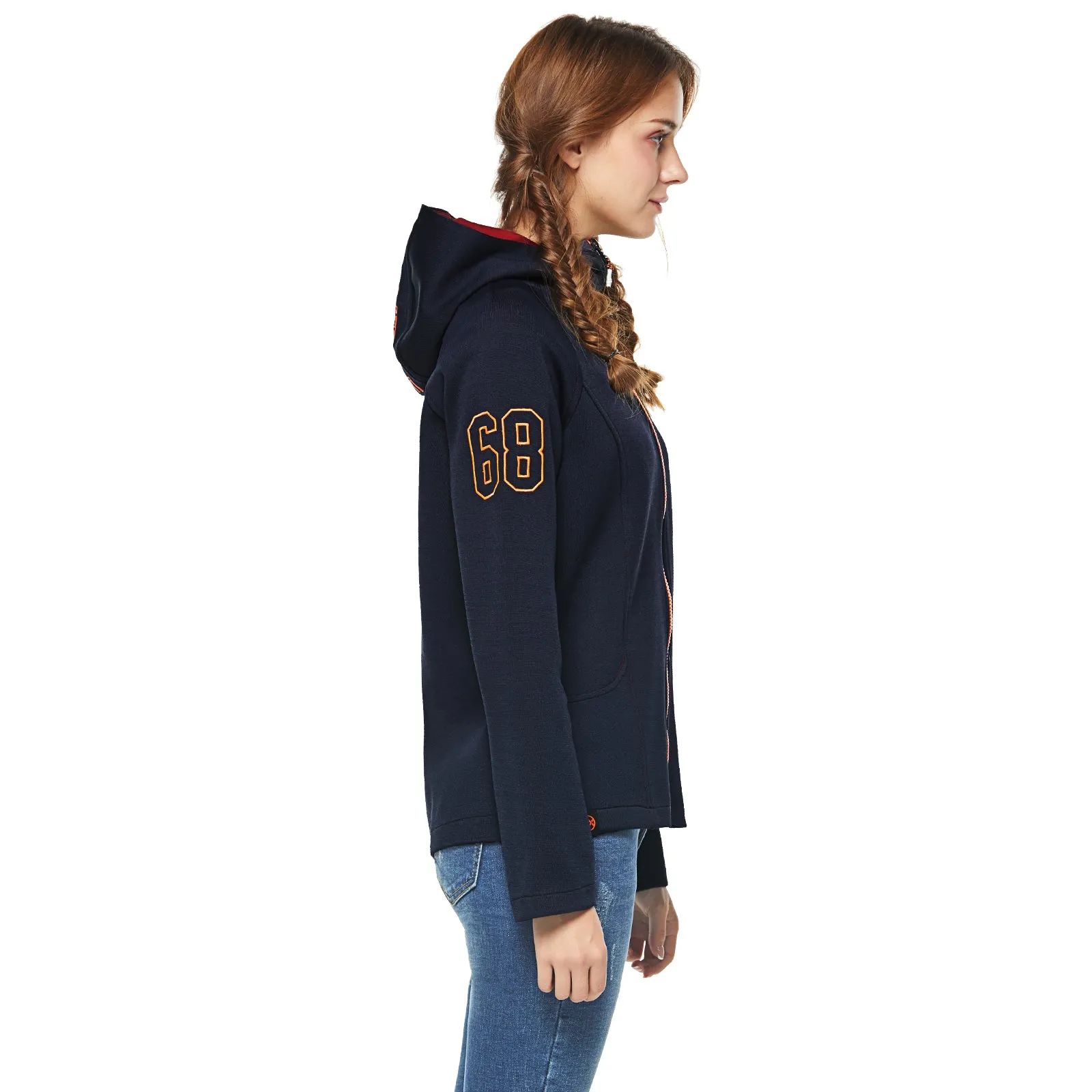 Women Navy Blue Knit Bonded French Terry Jacket